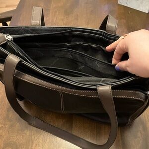 Classic Black and Brown Leather Tote Bag - Mouflon